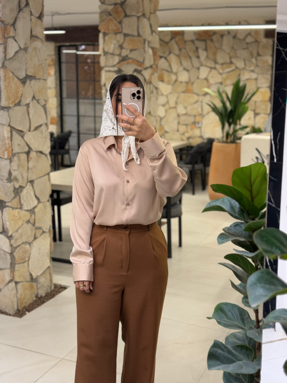 شومیز ساتن نسکافه ای